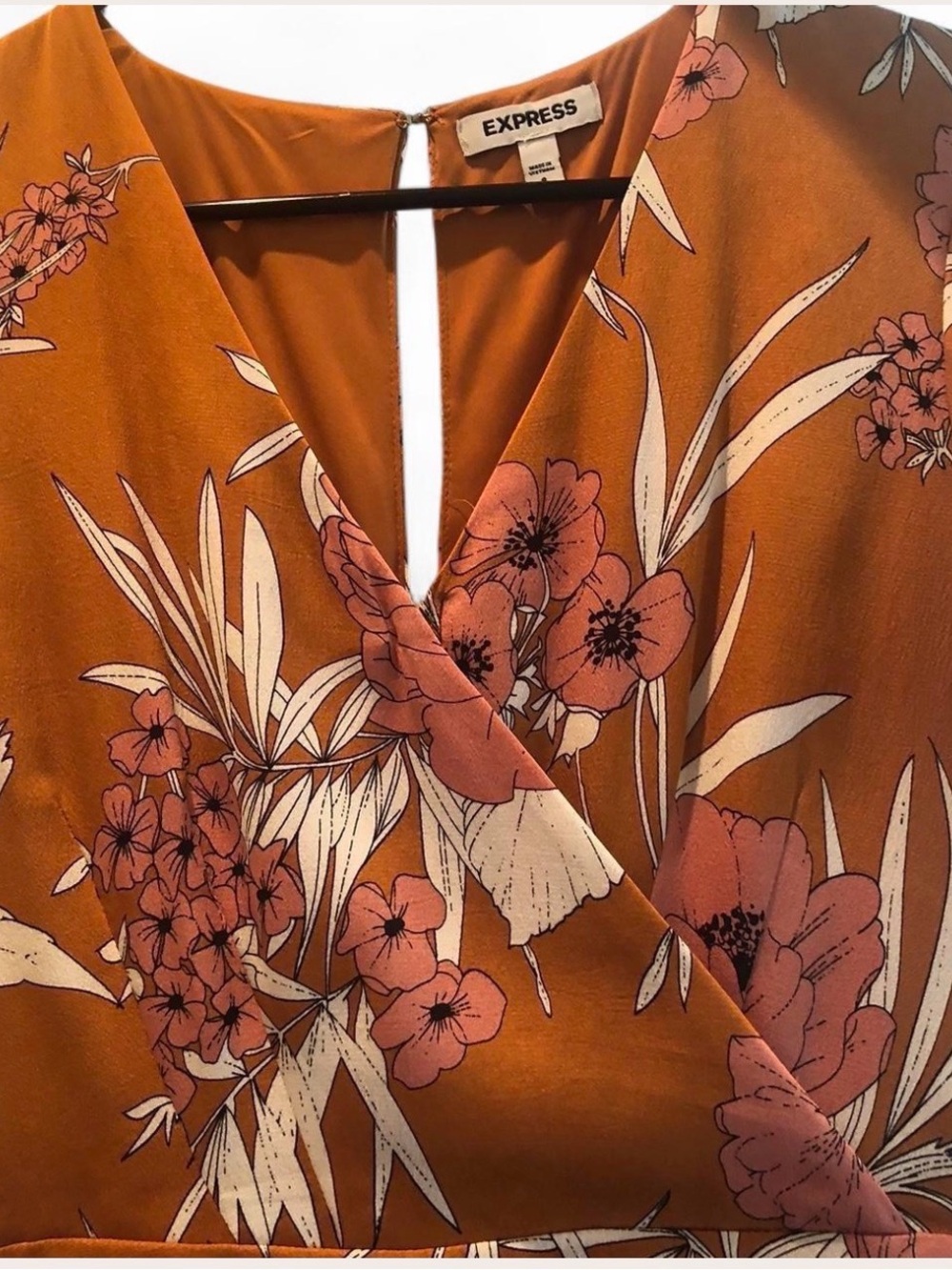 Express Rust Floral Wrap Dress